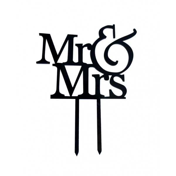 Cake Topper Mr & Mrs matrimonio in Plexiglas ad effetto specchio colore nero lunga 15 cm