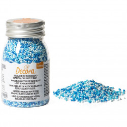100 g Perline di zucchero bianco celeste e blu, 1,5 mm, per decorazione dolci da Decora