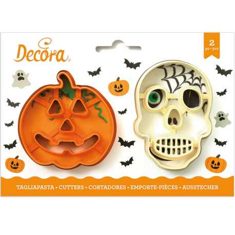 Set 2 Tagliapasta 1 Zucca e 1 Teschio in plastica da Decora Set 2 Tagliapasta 1 Zucca e 1 Teschio in plastica da Decora
