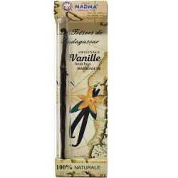 Bacca di vaniglia Bourbon del Madagascar confezionata singolarmente in tubetto di vetro, da Madma.