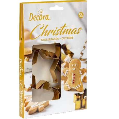5 Taglia-biscotti Fantasie del Natale in acciaio dorato da Decora