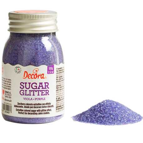 Cristalli di Zucchero Viola glitterato, in barattolo da 100 g di Decora.