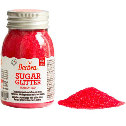 Cristalli di Zucchero Rosso glitterato, in barattolo da 100 g di Decora