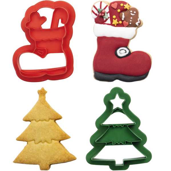 Set 2 Tagliapasta 1 Albero di Natale e 1 Scarpone da Neve in plastica da Decora