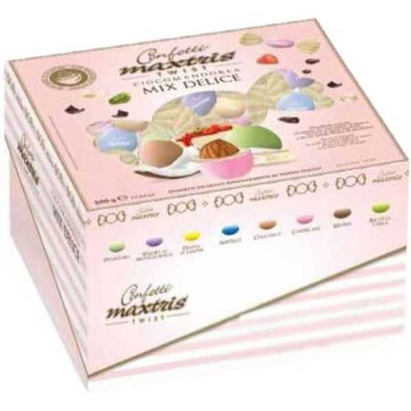 Cadeaux Twist Mix Delice : confetti ciocomandorla incartati singolarmente da Maxtris in vassoio da 500g