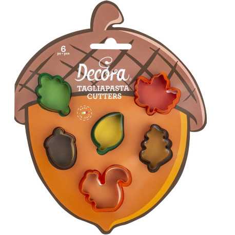 6 Mini Taglia-biscotti foglie autunnali miste in plastica da Decora 6 Mini Taglia-biscotti foglie autunnali miste in plastica da Decora