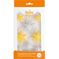 Set 9 Decorazioni in Zucchero Fiocchi di neve color oro e argento da Decora
