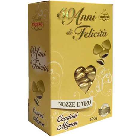 Confetti Cuoricini Mignon Oro 500 g: confetti al cioccolato a forma di piccoli cuoricini oro di Crispo Confetti Cuoricini Mignon Oro 500 g: confetti al cioccolato a forma di piccoli cuoricini oro di Crispo