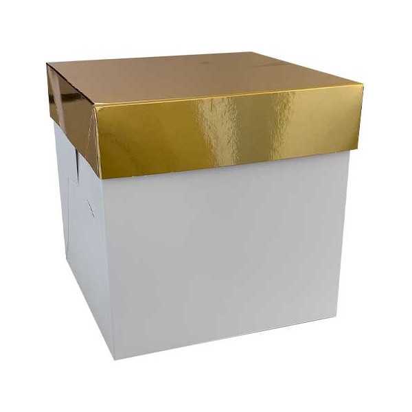 Box Porta-panettone alto in cartoncino bianco con coperchio dorato