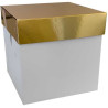 Box Porta-panettone alto in cartoncino bianco con coperchio dorato