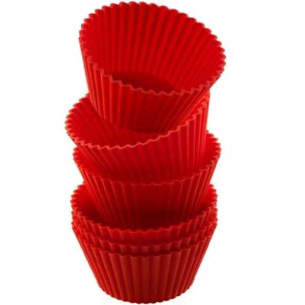 Set 6 stampi muffin tondi, in silicone rosso di diametro 69 mm da Silikomart