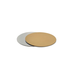 Disco sotto-torta tondo accoppiato oro e argentato, da 20 cm a 40 cm, altezza 0,15 cm  da Decora
