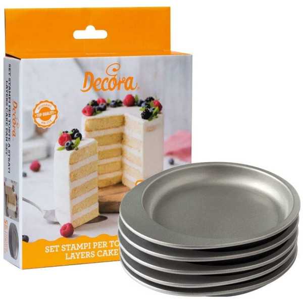 Set 5 stampi Tondi in Alluminio Anodizzato teglie professionali da 35 cm di Decora per torte a strati