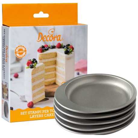 Set 5 stampi Tondi in Alluminio Anodizzato teglie professionali da 35 cm di Decora per torte a strati Set 5 stampi Tondi in Alluminio Anodizzato teglie professionali da 35 cm di Decora per torte a strati