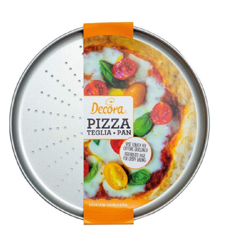 Teglia forata per pizza e focaccia di ø28xh,8 cm in acciaio antiaderente da Decora