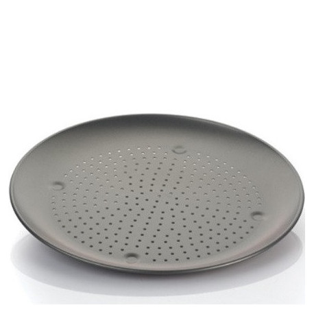 Teglia tonda per pizza, forata antiaderente, diametro 34,5 cm ed altezza 2 cm Teglia tonda per pizza, forata antiaderente, diametro 34,5 cm ed altezza 2 cm