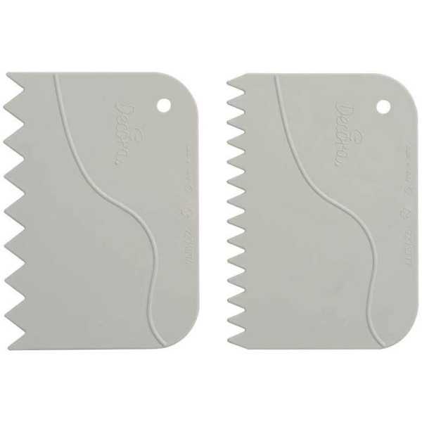 Set 2 Tarocchi dentellati o spatole dentellate o raschia multiuso in plastica bianca da Decora