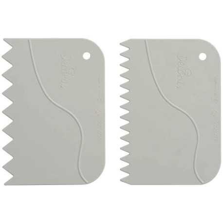 Set 2 Tarocchi dentellati o spatole dentellate o raschia multiuso in plastica bianca da Decora