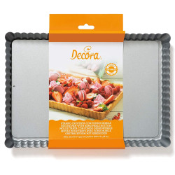 Forma Crostata Rettangolare Fondo Mobile 32 cm x 22 cm h 3,5 cm in acciaio alta qualità da Decora