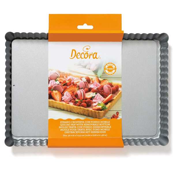 Forma Crostata Rettangolare Fondo Mobile 32 cm x 22 cm h 3,5 cm in acciaio alta qualità da Decora