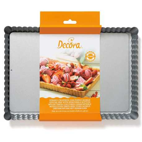 Forma Crostata Rettangolare Fondo Mobile 32 cm x 22 cm h 3,5 cm in acciaio alta qualità da Decora Forma Crostata Rettangolare Fondo Mobile 32 cm x 22 cm h 3,5 cm in acciaio alta qualità da Decora