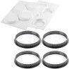 Kit Tarte Ring Round 4 Anelli microforati di 10 cm e Stampo in Silicone da Silikomart per Crostate Tonde Kit Tarte Ring Round 4 Anelli microforati di 10 cm e Stampo in Silicone da Silikomart per Crostate Tonde