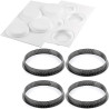 Kit Tarte Ring Round 4 Anelli microforati di ø10 cm e Stampo in Silicone da Silikomart per Crostate Tonde