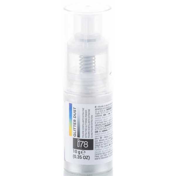 Colorante Spry Perlescente Argento in Polvere Scintillante Extra-fine con pompetta ad aria Glitter Dust Silver 10 g