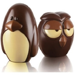 Gufo Alfie e Pinguino Alfred kit 4 stampi termoformati soggetti di cioccolato 3D