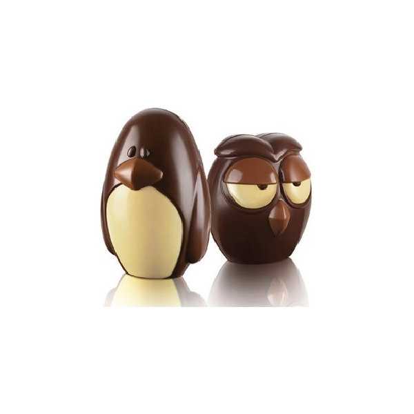 Gufo Alfie e Pinguino Alfred kit 4 stampi termoformati soggetti di cioccolato 3D