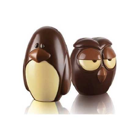 Gufo Alfie e Pinguino Alfred kit 4 stampi termoformati soggetti di cioccolato 3D Gufo Alfie e Pinguino Alfred kit 4 stampi termoformati soggetti di cioccolato 3D