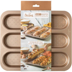 Decora Stampo Baguette Rose Gold Line (34×7,8×H3cm) – Teglia con 3 Impronte in Metallo Antiaderente