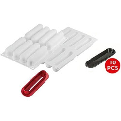 Kit Éclair 120 stampo in silicone per dessert lungo 13 cm con cutter e piattini da Silikomart