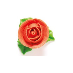 Set 6 decorazioni in zucchero a forma di rose di colore rosso con 3 foglie da Decora