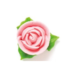 Set 6 decorazioni in zucchero a forma di rose color rosa con 3 foglie da Decora
