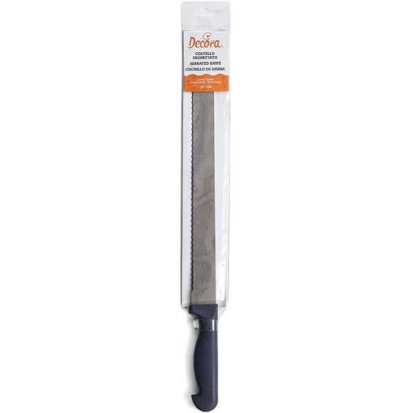 Coltello per pasticceria a lama seghettata in acciaio inox lungo 30 cm e manico in plastica