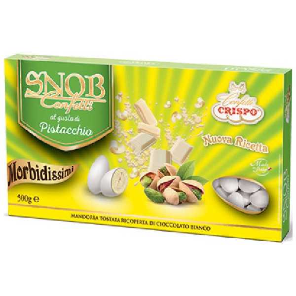 Snob al pistacchio Crispo: confetti cioco-mandorla bianchi, da 500 g, al gusto frutta