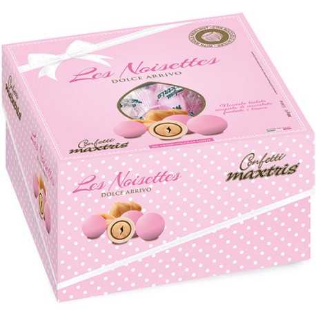 Dolce Arrivo Noisettes Rosa 500 g Maxtris. Confetti tondi alla nocciola incartati singolarmente in vassoio