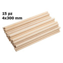 15 Bastoncini in legno diametro 0,4 cm e lunghi 30 cm