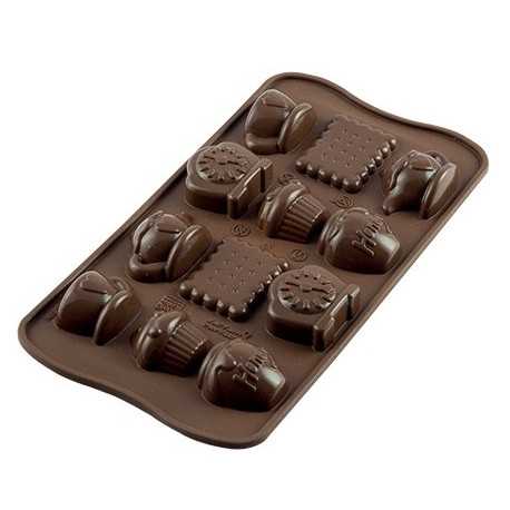 Stampo cioccolatini Teatime in silicone marrone da Silikomart
