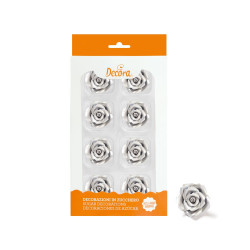 Set	8 rose medie argento per decorazioni in zucchero