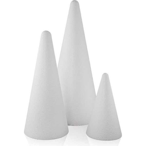 Cono in polistirolo h da 6 a 37 cm e diametro da 4 a 14 cm. Forma per decorazioni o composizioni fai da te.