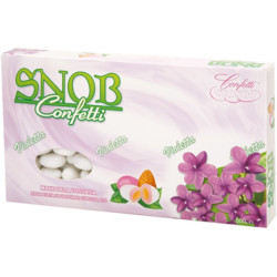 Confetti Snob Violetta Crispo: 500 g di confetti bianchi con mandorla e cioccolato bianco al gusto violetta