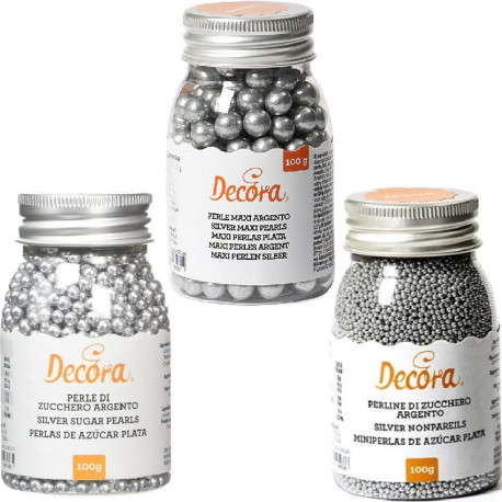 Perle Maxi Perle e Perline argento per decorazioni in zucchero 100 g da Decora Perle Maxi Perle e Perline argento per decorazioni in zucchero 100 g da Decora
