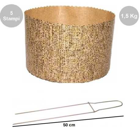 Kit spillone 50 cm acciaio con 5 Stampi Panettone Alto in cellulosa da 1500 g Kit spillone 50 cm acciaio con 5 Stampi Panettone Alto in cellulosa da 1500 g