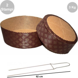 Kit Spillone 62 cm in acciaio con 2 Stampi Panettone Basso in cellulosa da 3 Kg