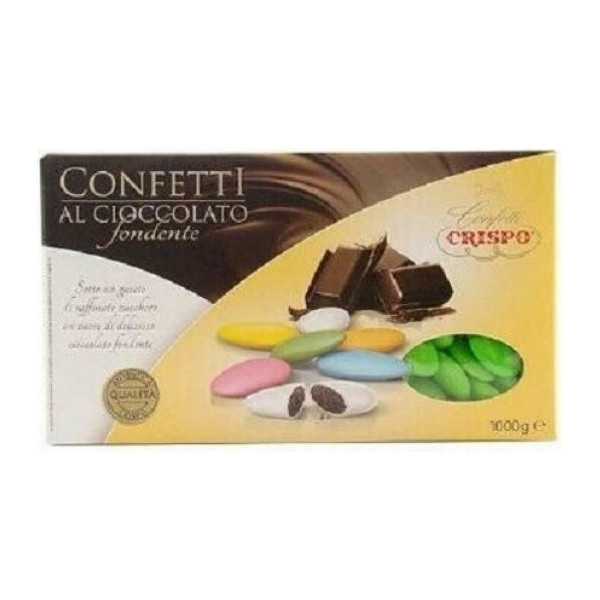 Confetti verdi al cioccolato Fondente Crispo, confetti al cioccolato dalla forma classica in scatola da 1 Kg