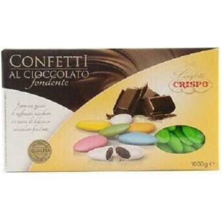 Confetti verdi al cioccolato Fondente Crispo, confetti al cioccolato dalla forma classica in scatola da 1 Kg