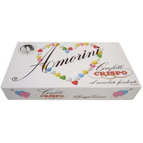 Confetti Cuore Amorini Bianchi 1Kg: cuore di cioccolato fondente e confettato da Crispo