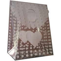 12 o 24 Sacchetti Regalo portaconfetti decorato Cuore Binaco in PVC 13,5x7xh17,5 cm